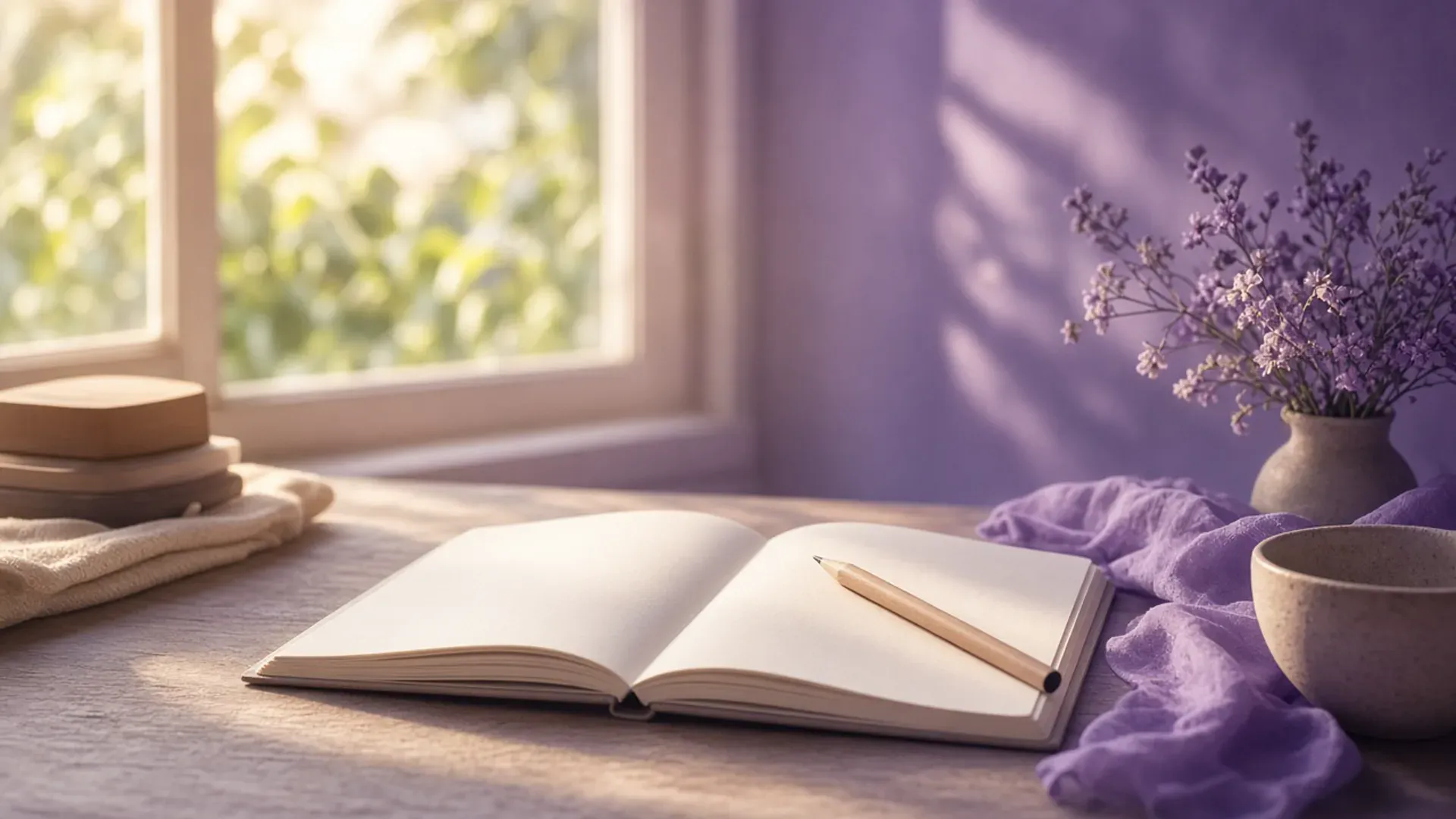 Mood art for Soul සාධනා Foundation — warm ivory and violet education dignity, brand visual (no portrait)